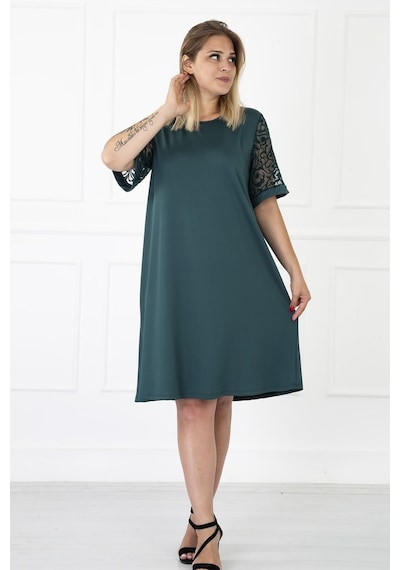 Kimono Kol Yeşil Büyük Beden Elbise 31B-1180 Yeşil