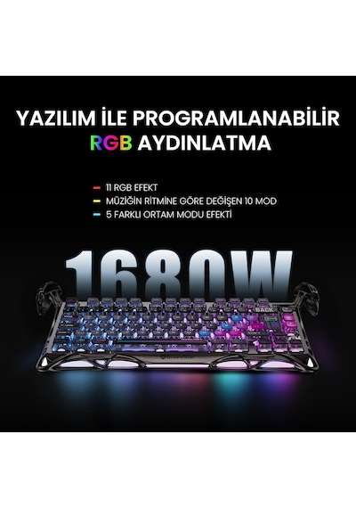 Mercury K1 Pro Kablosuz Mekanik Gaming Klavye, Türkçe Q, Rgb Işıklı, Special Edition, Cyberpunk