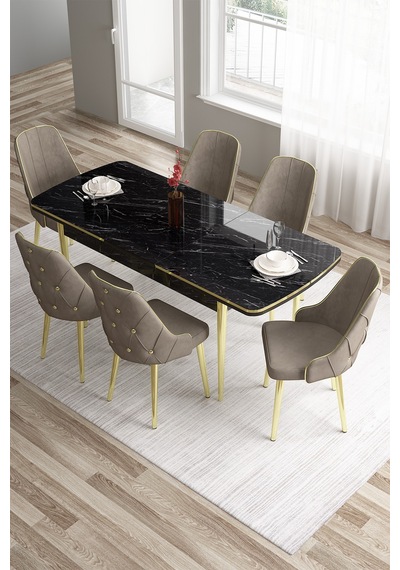 Canisa Tia Serisi 80x132 Açılabilir Mdf Siyah Mermer Desen Mutfak Masası Ve 6 Cappucino Sandalye Masa Siyah Mermer Desen Sandalye Cappucino Canisa Tia Serisi 80x132 Açılabilir Mdf Siyah Mermer Desen Mutfak Masası Ve 6 Cappucino Sandalye Masa Siyah Mermer Desen Sandalye Cappucino