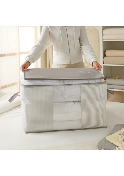 Ocean Home Textile 2'li Pvc Pencereli Stuff & Things Gri Çizgili Hurç Set Çok Renkli