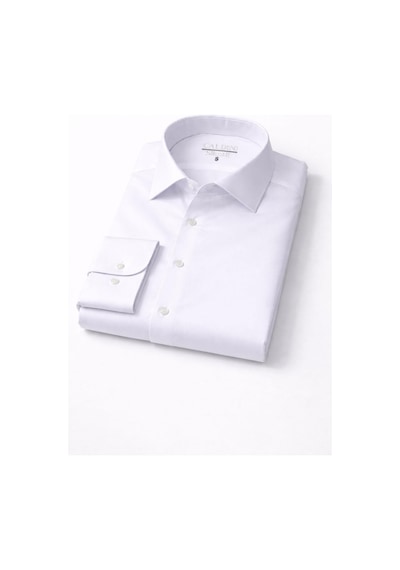 Classics Men Slim Fit Uzun Kollu Kolay Ütü Pamuk Saten Erkek Gömlek Beyaz