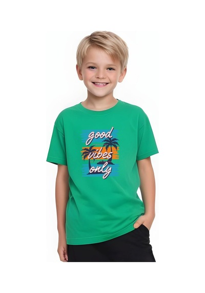 Fyk Kids Erkek Çocuk Yazlık Good Vibes Only Baskılı Alt-üst Takım Yeşil