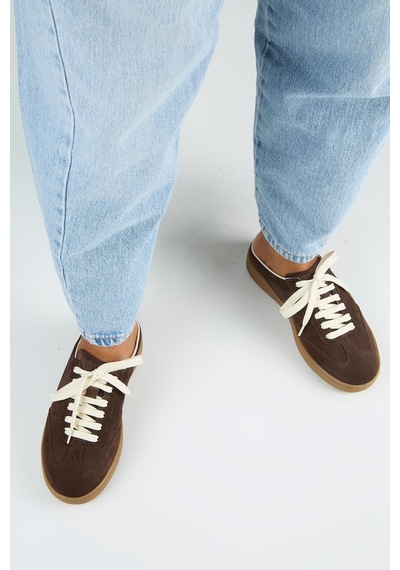 Manijero Krahe Barbella Kadın Hakiki Deri Bağcıklı Sabo Kahve Sneakers