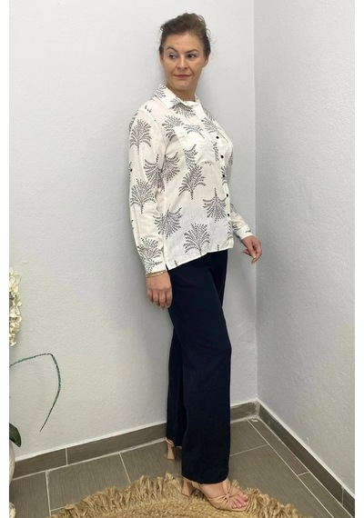 Mia Butik Kadın Siyah Yaprak Desenli Keten Takım