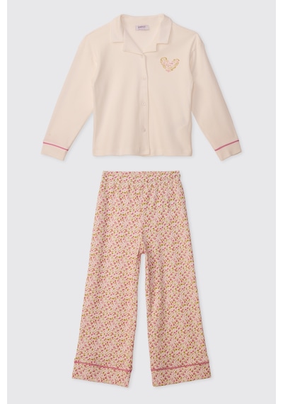 Panço Kız Çocuk Yakalı Ekru Pijama Takımı 2621gk39004 Krem