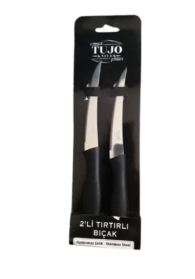 2 Li Paslanmaz Çelik Tırtıklı Meyve Ve Sebze Bıçağı Stainless Steel, Dayanıklı Ve Keskin Siyah