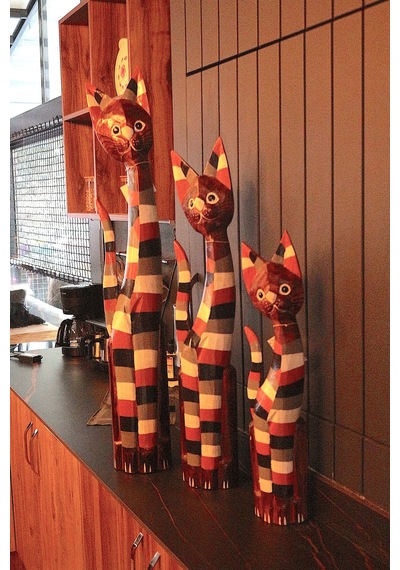 Ahşap Otantik 3 Lü Çizgili Kedi 100cm Albızıa Wood 100 80 60 Dekoratif Ahşap Kedi