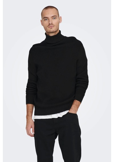 Only & Sons Onsphil Reg 12 Struc Roll Neck Knit Noos Erkek Siyah Kazak - 22023202