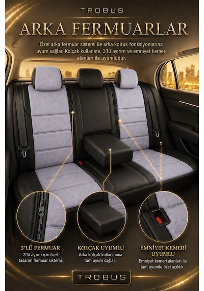 Renault R9 Broadway 1990-2000 Uyumlu Lion Serisi Tay Tüyü Gri Siyah Premium Koltuk Kılıfı