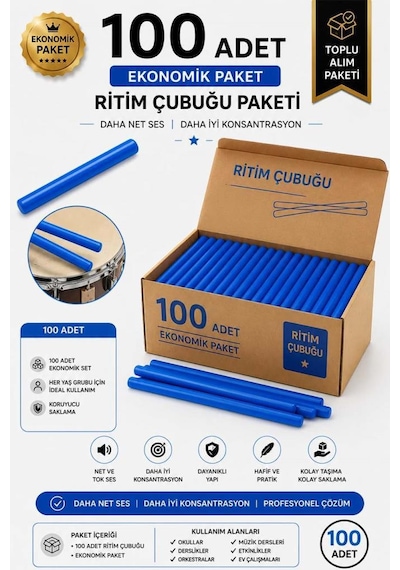 Midex Orf-bt-25bl-50x Mavi Ritim Çubuğu Paketi 25 Cm Karbon Fiber Örf Aletleri Seti Toptan Paket Tek Renk 50 Çift