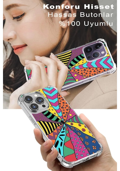 Samsung Galaxy M34 İle Uyumlu Retro Color 4 Baskılı Şeffaf Köşe Korumalı Antişok Kılıf