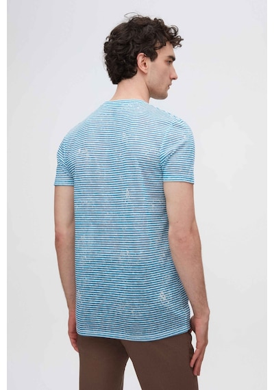 D's Damat Twn Slim Fit Saks Mavi Çizgi Baskılı T-shirt 2ec1438360200 Saks Mavisi