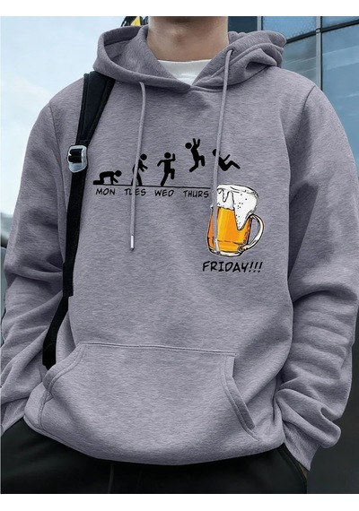 Startmore Tarzsokak Cuma Bira Sevgilisi Komik Baskılı Erkek Kazak Kış Polar Sıcak Hoodies Kore Gevşek Cep Kazakla Gri