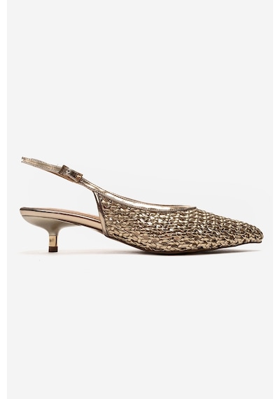 Luvishoes Orelıs Altın Örgü Desenli Kadın Kısa Topuklu Ayakkabı Altın