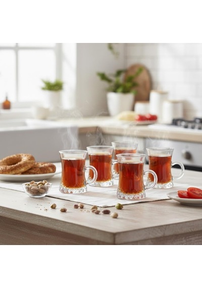 Lexroo Lüks Kulplu Çay Fincanı 6 Adet Kristal Berraklığında Cam Çok Renkli