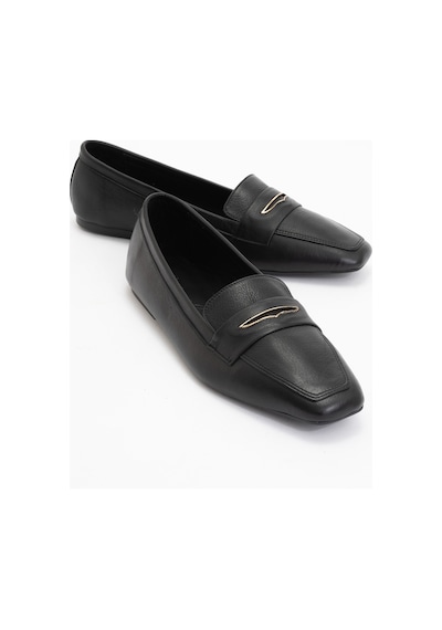Luvishoes Luvi Shoes Irıdessa Siyah Cilt Hakiki Deri Tokalı Küt Burun Kadın Loafer Ayakkabı SİYAH CİLT