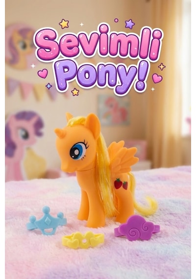 Sevimli Kanatlı Pony Oyuncak Seti - Taranabilir Saçlı Aksesuarlı At Figür