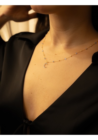 925 Ayar Gümüş. Aquamarin Zirkon Taşlı Mavi Topaz , Top Zincirli, Harfli Kolye Altın