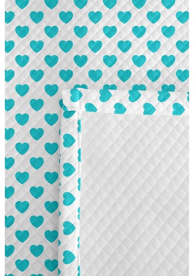 Kalp Turkuaz Genç Odası Tek Kişilik Pike Takımı - Minimal Beyaz 160x220 Cm Kapitone Yatak Örtüsü Bohem İz Baharı
