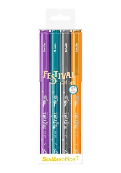 Scrikss Festival Jel Tükenmez Kalem 0.7 Mm Vivid Renkler 4'lü Blister-2 Çok Renkli
