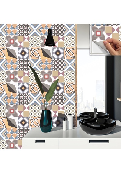 Tink Kendinden Yapışkanlı Geometrik Karma Pop Art Desenli Pvc Karo 30x