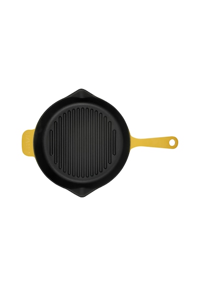 Lava Döküm Izgara Tava. Metal Saplı Çap()28CM. Parlak Siyah Taba