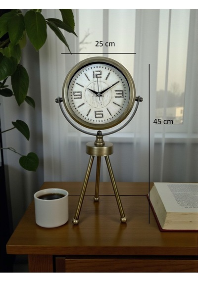Nostalji Tripod Eskitme Üç Ayaklı Metal Masa Saati 07 Beyaz