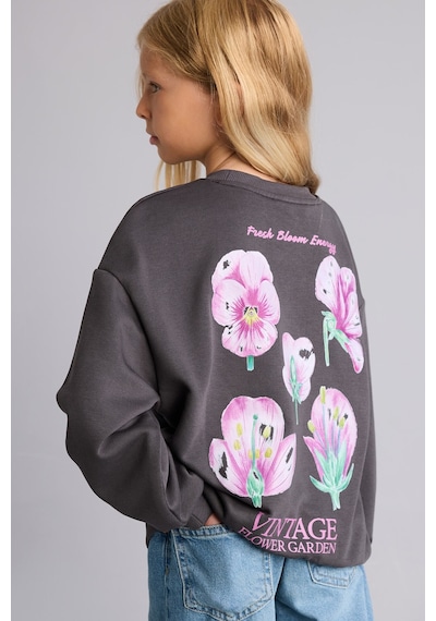 Defacto Relax Fıt Bisiklet Yaka Floral Sweatshirt Kız Çocuk I4172a826auar150 Antrasit-ar150