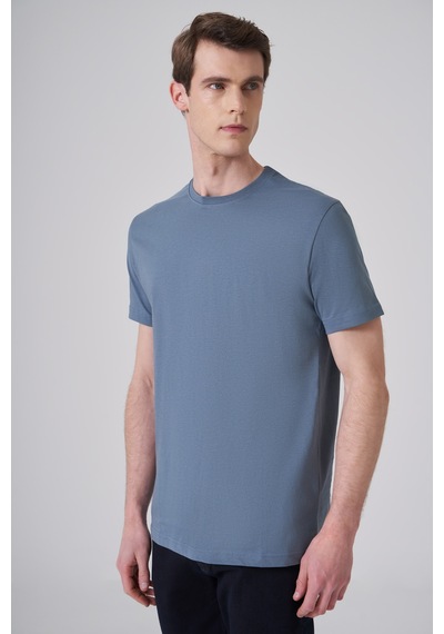 Morven Erkek İndigo Basic Bisiklet Yaka Dynamic Fit Pamuk T-shirt 26yc018008308 İndigo