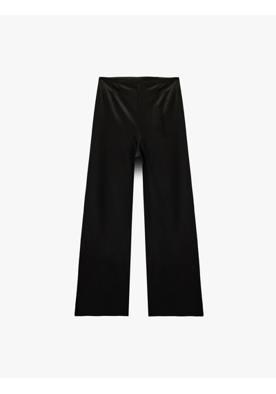 Koton Slim Fit Yüksek Bel Geniş Paça Saten Pantolon Siyah 6sak40311uw Siyah