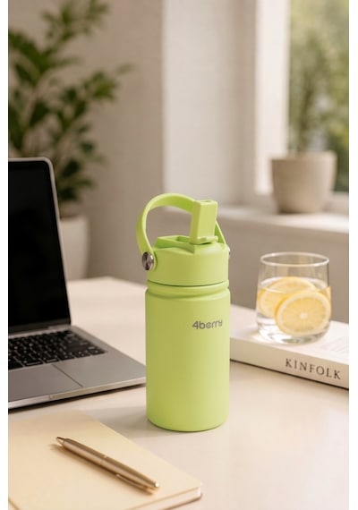 350 Ml Kulplu Pipetli Çelik Termos Bardak Bpa Free, Taşınabilir Mini Termos, Yeşil