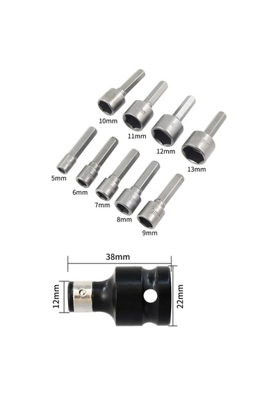 Somun Sökme Sıkma Makine İçin 9lu Lokma Seti Bits Adaptörlü Hex