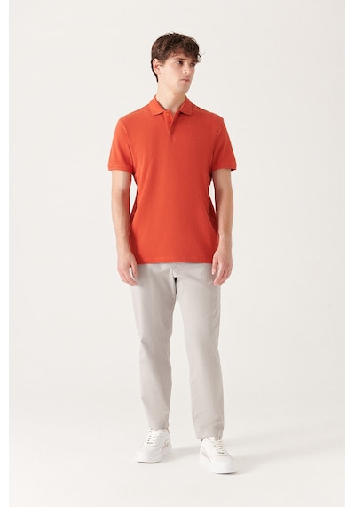 Avva E001004 Serin Tutan Standart Fit Normal Kesim Erkek Polo Yaka T-Shirt - Koyu Turuncu