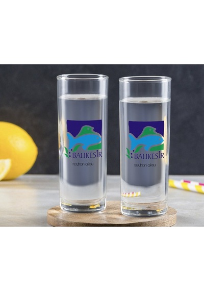 Kişiye Özel Renkli Baskılı Balıkesir Tasarımlı Turistik İkili Vodka Bardağı-1 Sarı