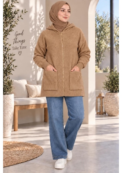 Aymiraa Kadın Sakallı Angora Yumoş Kapüşonlu Fermuar Detaylı Triko Teseettür Hırka Camel Camel Aymiraa Kadın Sakallı Angora Yumoş Kapüşonlu Fermuar Detaylı Triko Teseettür Hırka Camel Camel