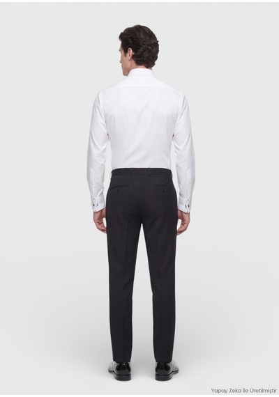 Ramsey Beyaz Düz Slim Fit Duble Manşet Smokin Gömlek beyaz white