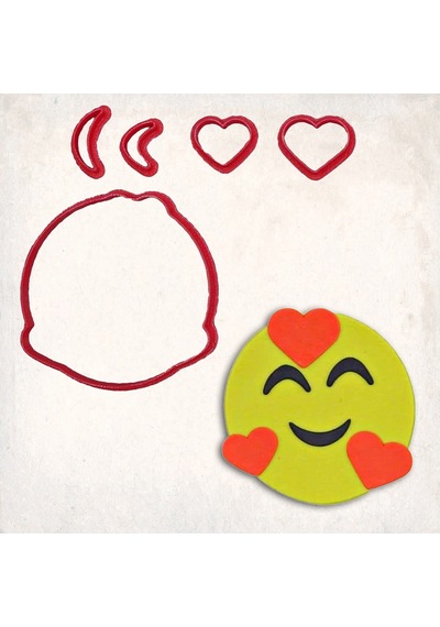 Emoji Kalpli Detay Kurabiye Kalıp Seti 5 Li KIrmızı