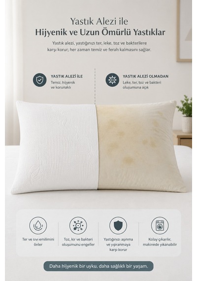 Kapitone-fermuarlı Microfiber %100 Sıvı Su Geçirmez Yastık Alezi Koruyucu Beyaz