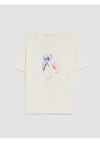 Lcw Dream Ekru Bisiklet Yaka Baskılı Kadın Pijama Üstü