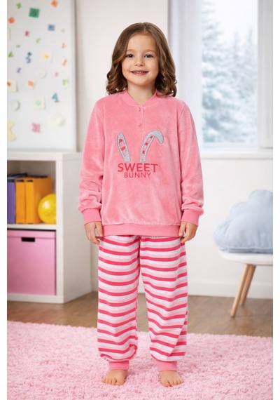 Kız Çocuk Kadife Pijama Takımı 1667 Pembe01 Pembe01