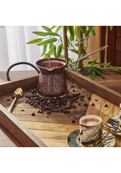 Metal Desenli Cezve No:6 - Kahverengi - 390 Ml