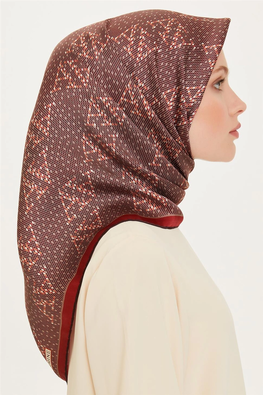 Armine Monogram Desenli Twill Saf İpek Eşarp 9228d 01 Çok Renkli