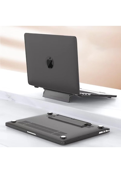 Apple Uyumlu MacBook Air 13.6" M2-m3 Çip 2022/2024 A2681 A3113 Standlı Şeffaf İz Bırakmayan Koruyucu Kapak Siyah