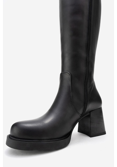 Luvishoes Lensa Siyah Cilt Hakiki Deri Fermuarlı Kadın Kalın Topuklu Çizme Siyah