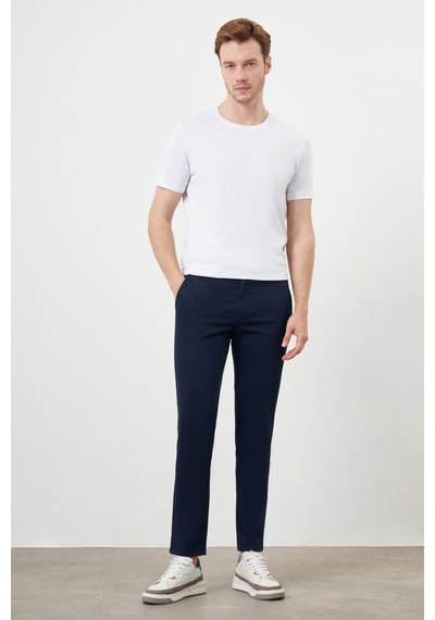 Morven Erkek Lacivert Yazlık Pileli Slim Fit Chino Pantolon Lacivert