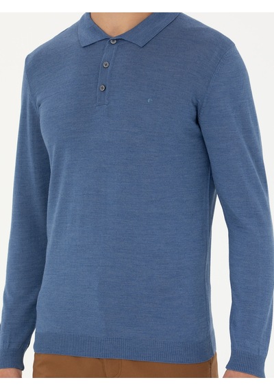Cacharel Koyu Mavi Slim Fit Polo Yaka Basic Triko Kazak Cacharel Koyu Mavi Slim Fit Polo Yaka Basic Triko Kazak