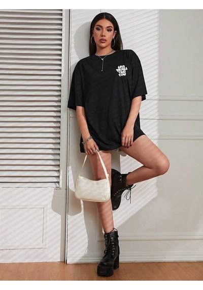Good Time T-shirt - Siyah Baskılı Oversize Bisiklet Yaka Kısa Kol Tişört Siyah