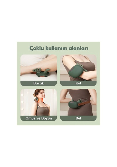 Isıtıcılı Güçlü Masaj Aleti - El Hissiyatı - Şarjlı - 3 Farklı Hız Kademesi Yeşil