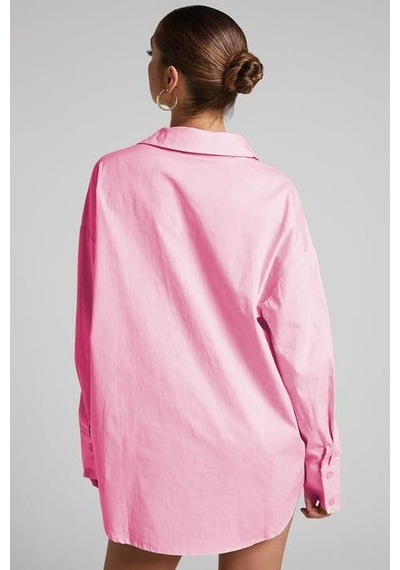 Seeh Pembe Oversize Basic Kadın Gömlek Sh268