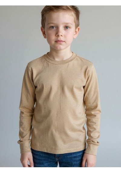 Zekids Erkek Çocuk Pamuklu Uzun Kol Basic T-shirt-16713 Bej